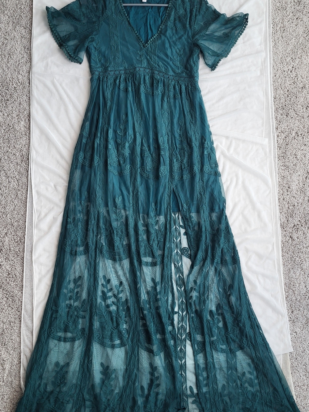 Teal Embroidered Lace Maxi Dress - Women, Size XS